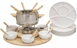 Meilleur prix 👏 Kadastar Service à Fondue à La Viande Claudia 28 Pièce/s, Brun/Acier Inoxydable/Blanc - Kit De Fondue 😍